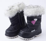 View Item Girl's Fleece Lined Hearts Snow Boots (Black)